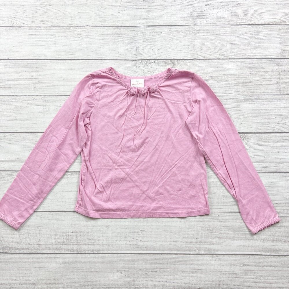 Hanna Andersson Girls Long Sleeve Top Pink Cotton Bow Neckline 10